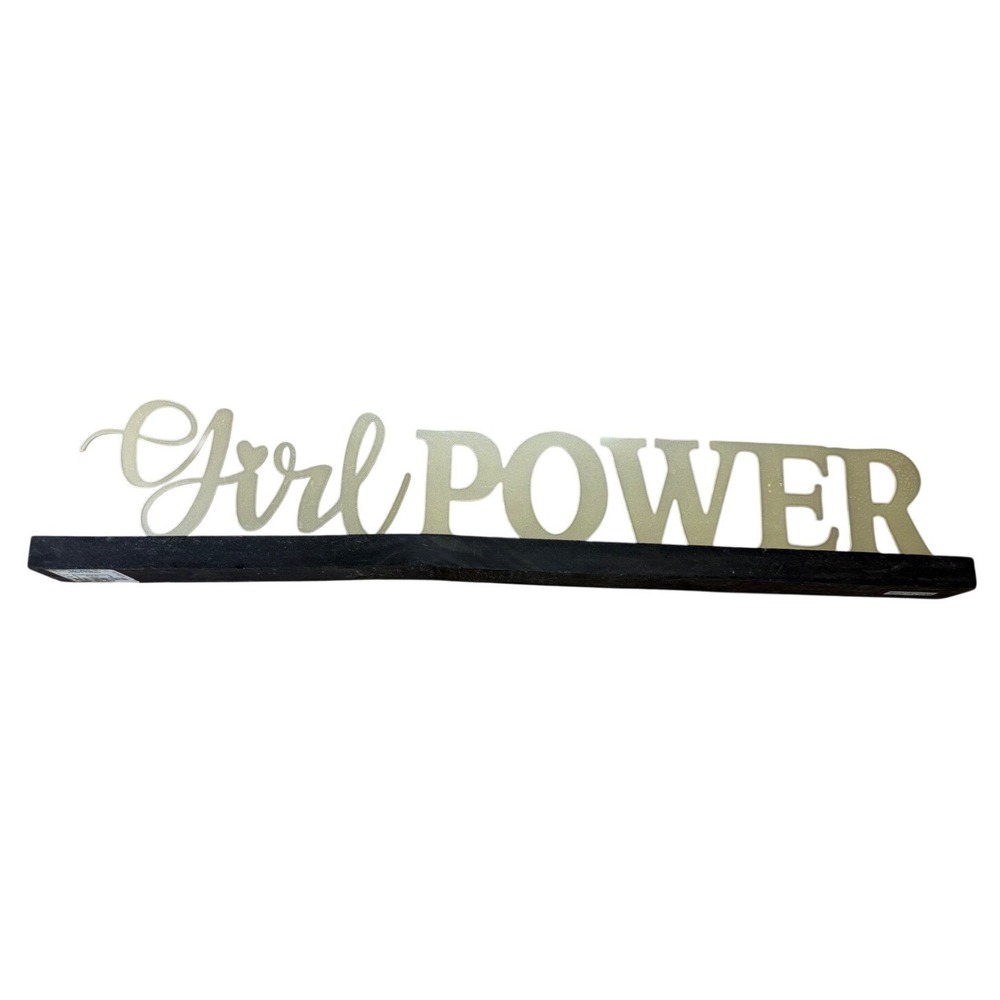 Ross Gold Girl Power Metal Script Sign Black Wood Base 21 Inch Desk Decor